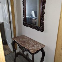 Antique Entry And Mirror Set