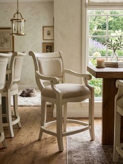 Barclay Butera Eastbluff Counter Stool White and Taupe Upholstered