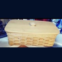 Rectangular Authentic Longaberger Basket With Hard Lid & Storage 