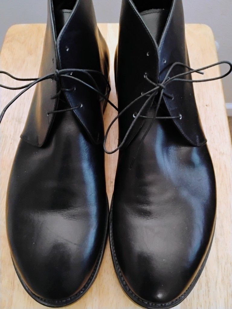 MEN'S BONDENO ITALIAN HANDMADE CHUKKAS SIZE 14.5. EE WIDE BLACK LEATHER DRESS BOOTS