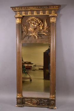 19th C. Carved Wood & Gesso Trumeau Mirror