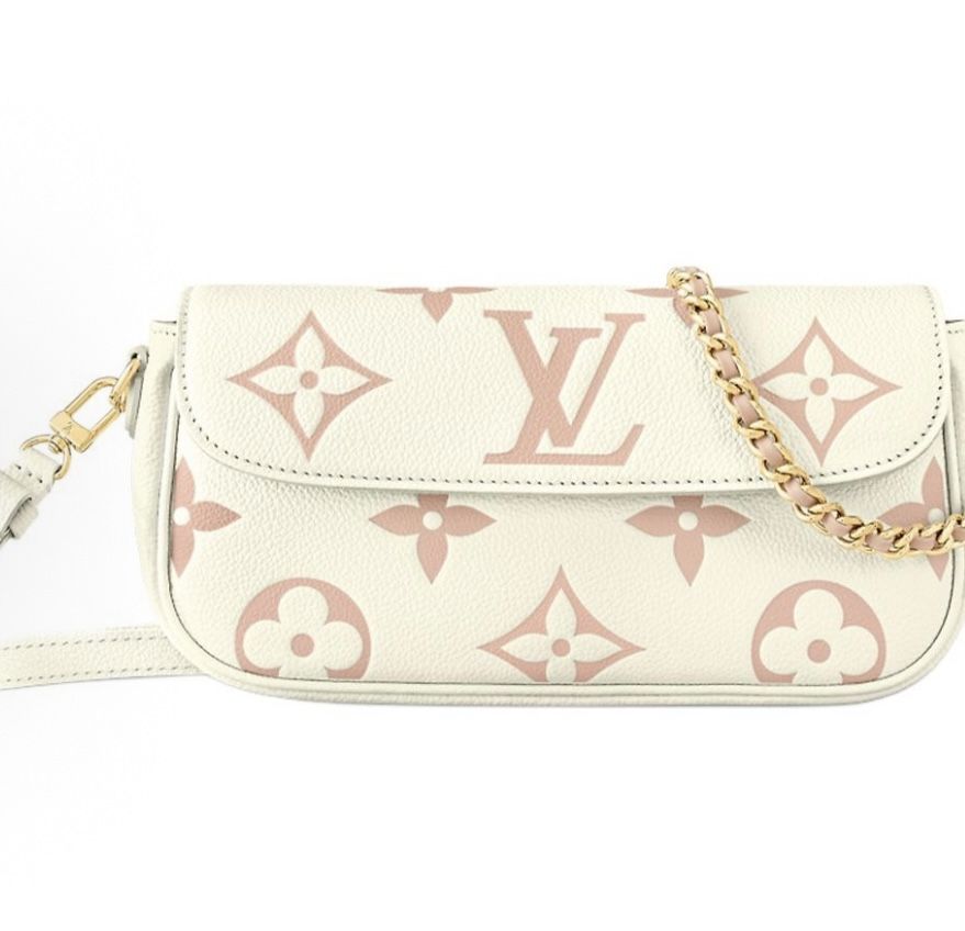 LOUIS VUITTON IVY Logo Logo Cowhide Baguette Bag Single Shoulder Crossbody Wallet Latte White Pink (776)67