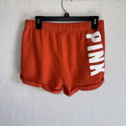 Victorias Secret PINK Shorts Women’s Medium Orange Cuffed Drawstrings Lounge Comfort Casual Preppy 