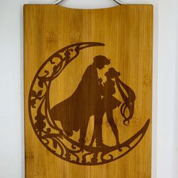 Sailor moon laser engraved bamboo high quality cuttingboard