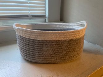 Woven Cotton Rope Storage Basket - Gray/White - with Handles