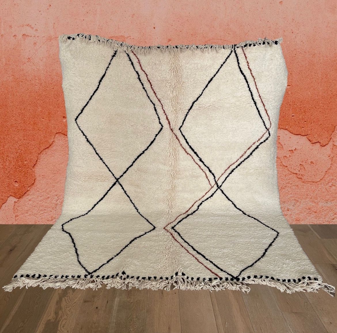 Authentic Moroccan Wool Rug Black White Cream Brown Area Rug Plush Cozy Rug