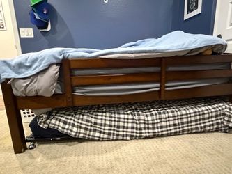 Twin Wood Bed Frame with Trundle & Trundle Mattress