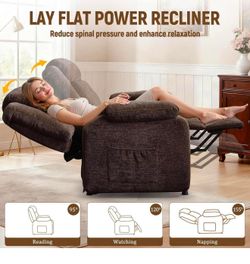 New -Power Recliner Chair, Living Room Chairs for Adults, Oversized Electric Recliner with Side Pockets, Chenille Fabric Reclining Chair for Living Ro