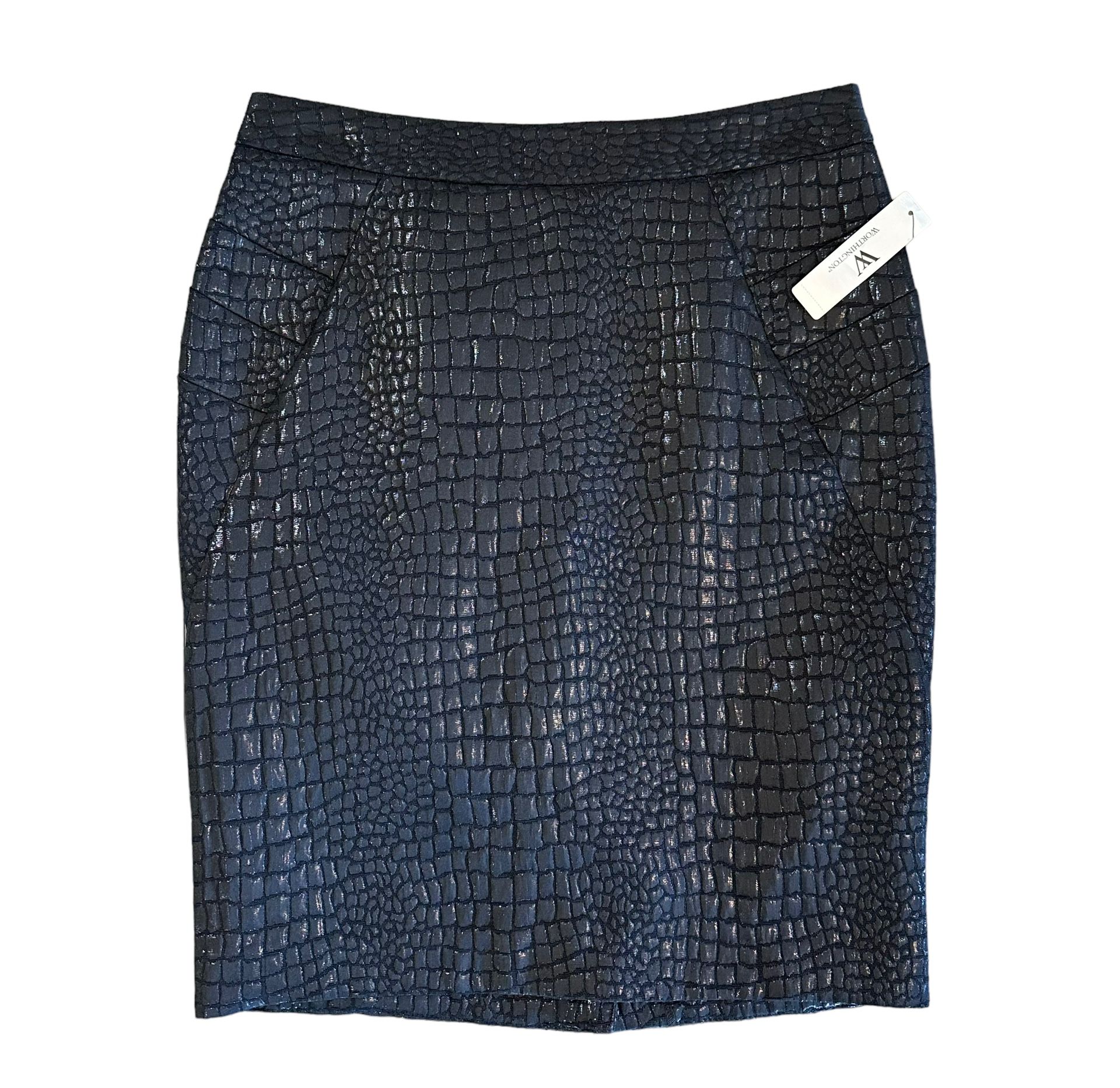 NWT Worthington Black Textured Snakeskin Pattern Pencil Straight Skirt Size 4