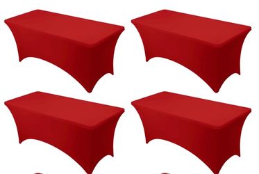 Dailyset 4-Pack Premium Red Spandex Tablecloths For 6ft Rectangle Tables, Stain & Wrinkle-Resistant, Washable Stretch Polyester Fitted Table Cover For
