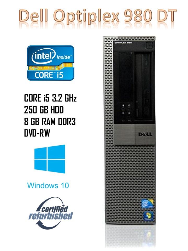 Desktop Computer Optiplex 980 DT Intel Core I5 3.2GHz | 8GB Ram | 250GB HDD | Windows 10 | MS Office