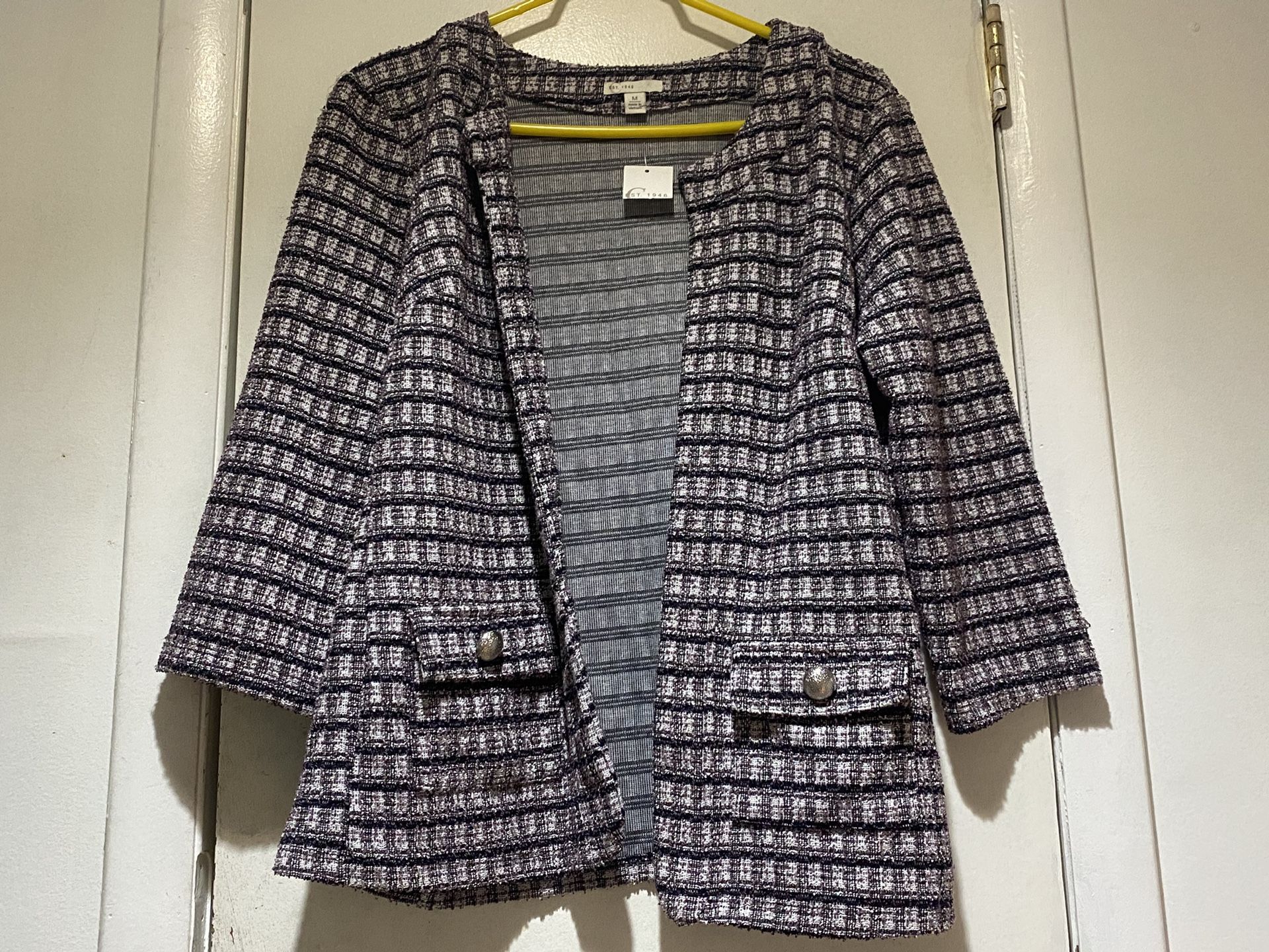 Grey and white tweed blazer with silver button detail C Est 1946 Jacket size Med