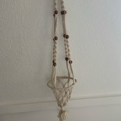 Hanging Macrame And Wood Plant Holder