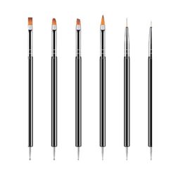 New Set of 6 Professional Double-Ended Nail Brushes in Black