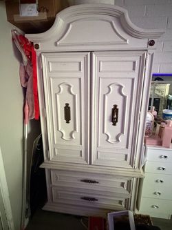 White Wood Armoire with Drawers