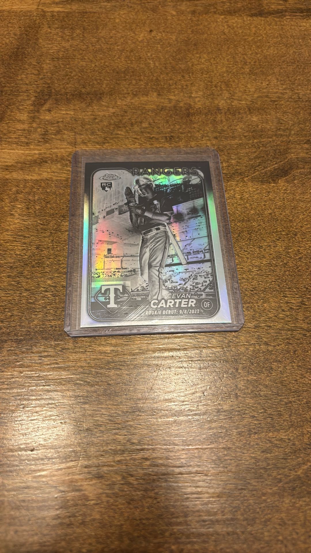 Texas Rangers Evan Carter Rookie Negative Refractor 2024 Topps Chrome