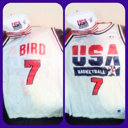 Vintage Larry Bird 1992 Champion Dream Team NBA Jersey & Magic Johnson Snapback Hat
