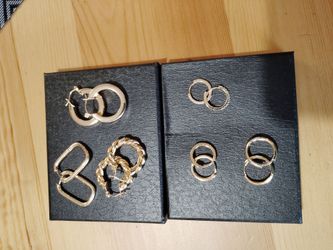 New 6 Pairs of Sterling Silver Earrings With Gold Overlay
