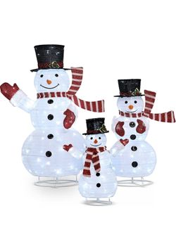 3 Pcs 3D Christmas Collapsible Snowman Yard Light 270 Pre-Lit LED Cool White Lights for Indoor Outdoor Garden Holiday Décor, Christmas Event 