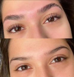 Eyebrow lamination with shaping and permanent eyelash curling