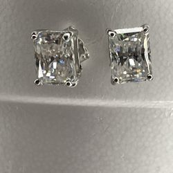 Radiant Cut Moissanite On Solid .925 Sterling Silver Earrings