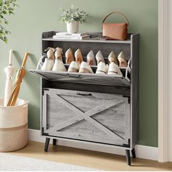 Shoe Storage, Shoe Racks, Shoe Storage Organizer, Cabinet with Doors, Compact Shoe Organizer with 2 Flip Drawers, for Entryway/Porch/Living Room, Mult