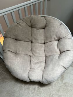 Round Papasan Bowl Chair - Beige Tufted Cushion, White Base
