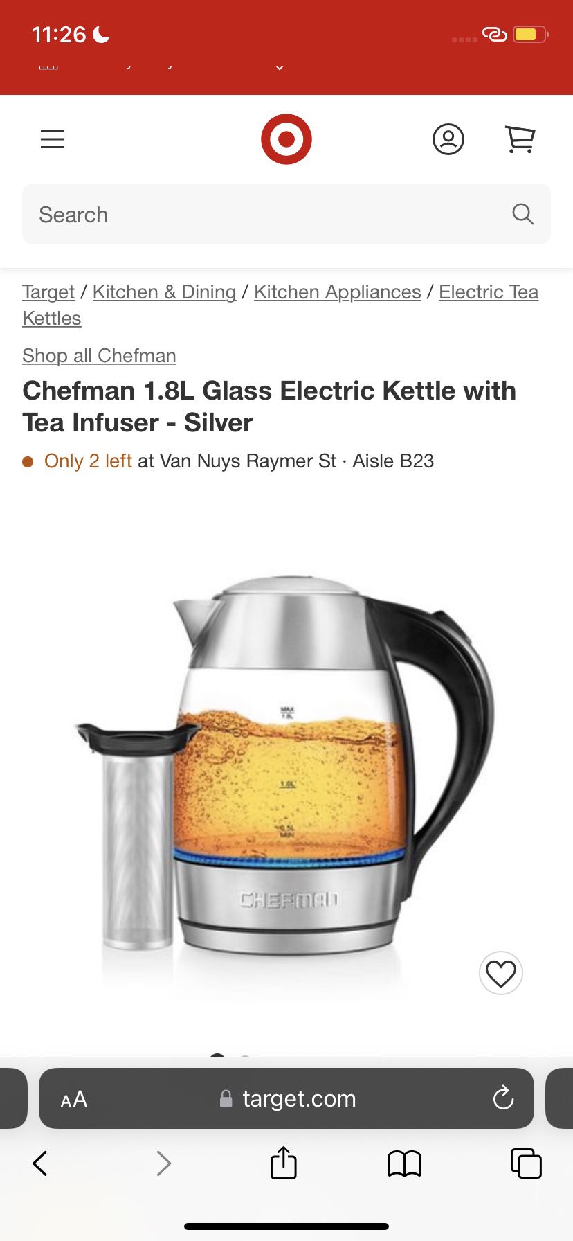 Chefman 1.8L Glass Electric Kettle - Silver