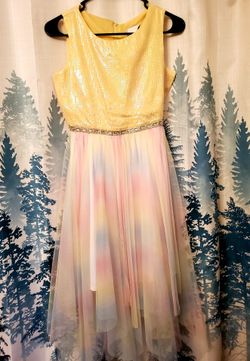Rare Editions Yellow Multicolor Sequin Tulle Party Dress Holiday Size 16 / Vestido De Niña  Fiestas 