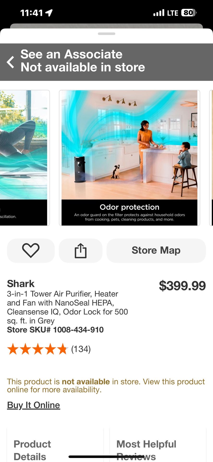 Shark 3-in-1 Tower Air Purifier, Heater and Fan with NanoSeal HEPA, Cleansense IQ, Odor Lock for 500 sq. ft. in Grey