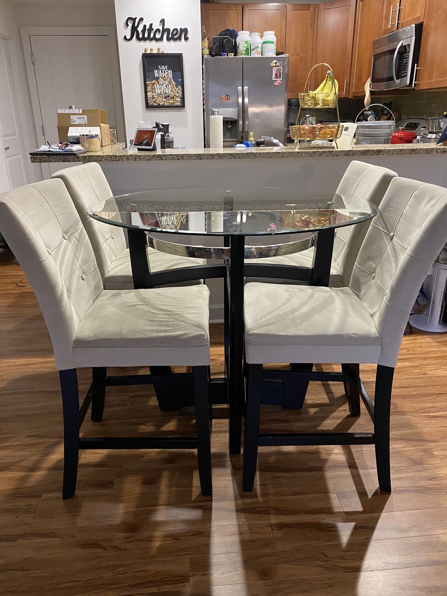Dining table glass top with 4 chairs