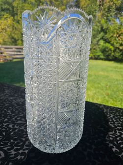$275.00 - Antique American Brilliant ABP-Cut Crystal Vase, Stunning 14" Tall/Like New Condition!