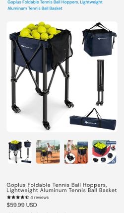 Goplus Foldable Tennis/Pickleball Ball Hopper – Rolling Cart w/ Carry Bag – 150 Ball Capacity - NEW