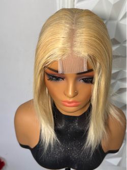 12 Inch Blonde Straight Human Hair Wig Glueless 2x6 Lace Closure