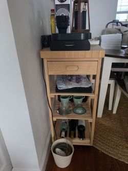 Small Wood Kitchen Cart with Shelves and Drawer