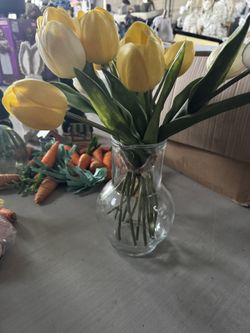 Glass Vase With Tulips