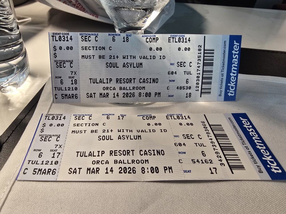 2 Tickets For SOUL ASYLUM CONCERTS at Tulalip Casino Tonight