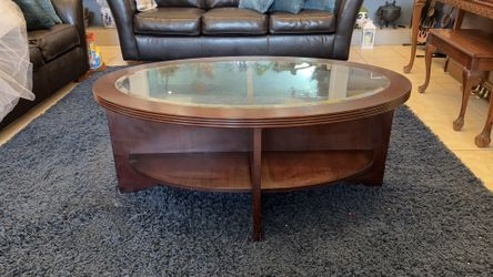 Oval Wood Coffee Table with Glass Top 