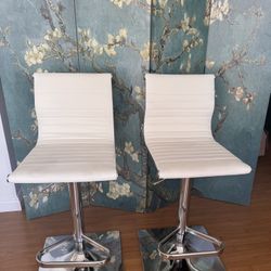 Bar Stools Set of 2, PU Leather Adjustable Swivel Barstools, Hydraulic Kitchen Counter Height Chairs