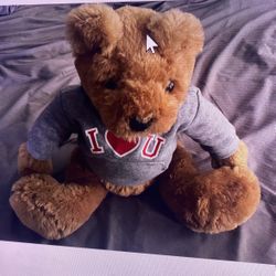 Light Brown Teddy Bear With Gray I Love You Shirt