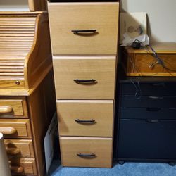 4-Drawer Light Oak File Cabinet w/Black Metal Drawer Pulls