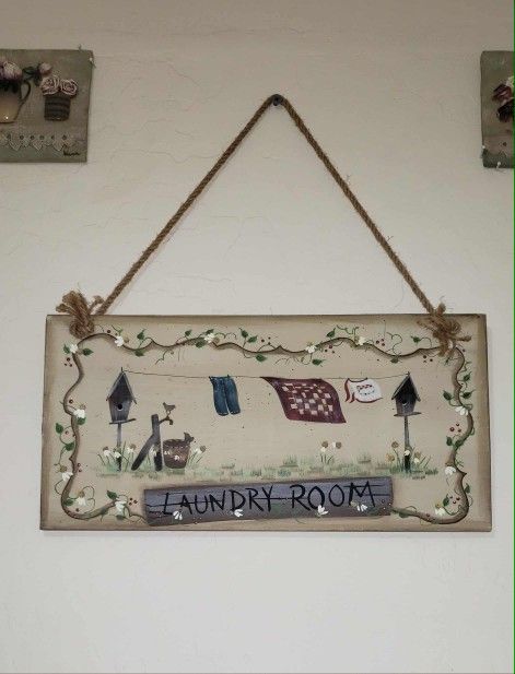 WOODEN ROPE LAUNDRY ROOM PLAQUE WALL SIGN PICTURE ART DECOR