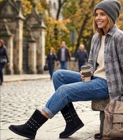 Ugg Australia black Studded Suede leather boots