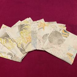 Vintage Set of 7 Linen Table Napkins Shells Nautical Theme