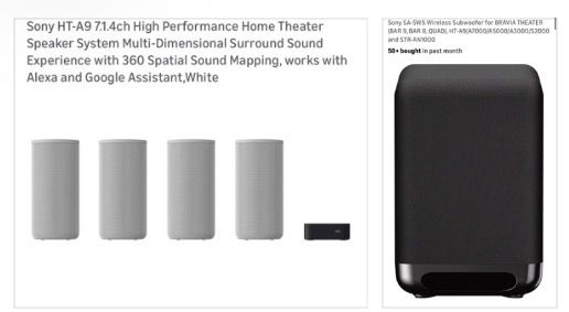 Sony HT-A9 7.1.4ch High Performance Home Theater Speaker System with Sony SA-SW5 Wireless Subwoofer