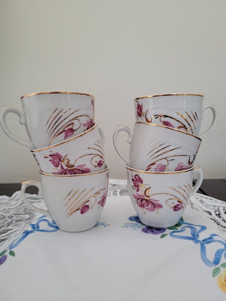 6 Teacups Vintage Set Made In Romania