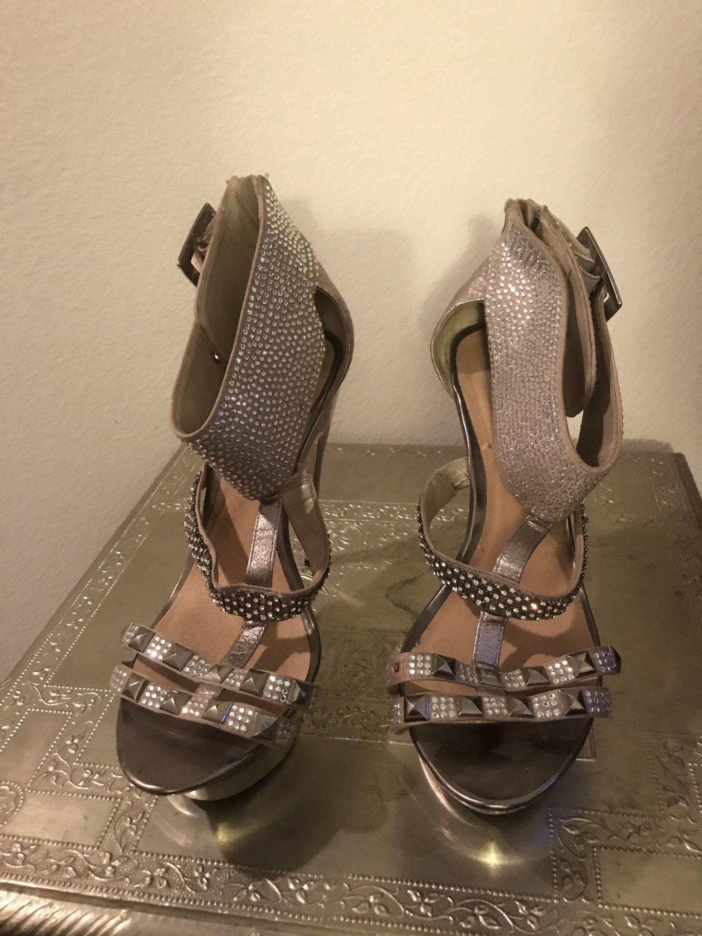 Steve Madden Gold Sparkly Rhinestone Ankle Cuff Stillettos - Size 10