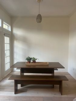 Wood Dinning Table and 2 Benches