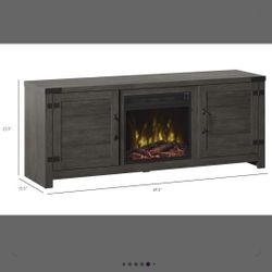Guadalupe TV stand with fireplace and modern farmhouse look.