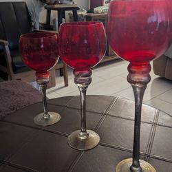 Red Glass Tealight Holders -